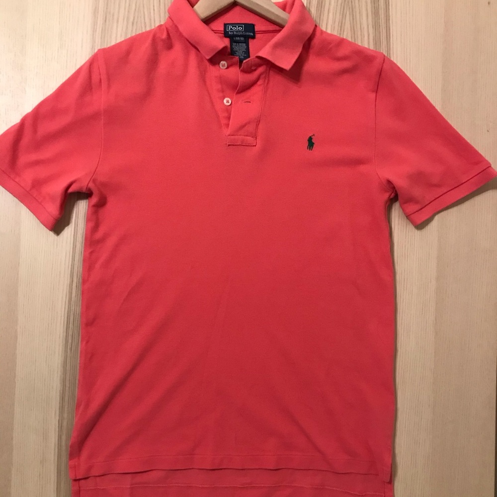 Ralph Lauren boy’s large polo - salmon pink, forest green pony.
